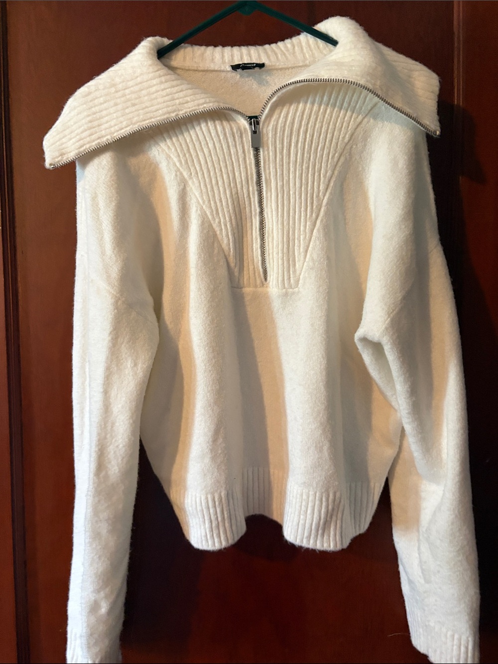 Express Cream Ribbed Cowl Half-Zip Sweater